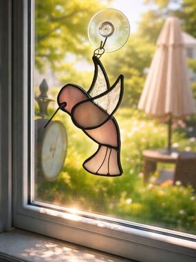 Vintage Stained Glass Hummingbird Suncatcher